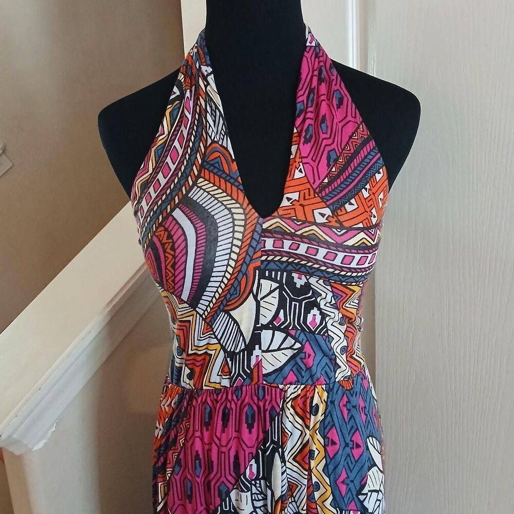 Anthropologie Maeve Cynthia Halter Maxi Dress Multicolored Geometric XS Boho - Picture 3 of 9